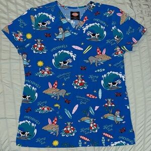 Blue Surfing Animals Women's Scrub Top